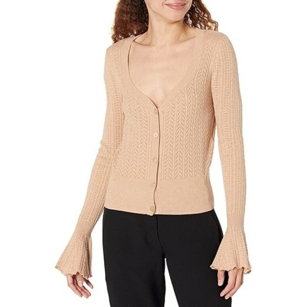 Paige Alvida Silk Cardigan Womens XS‎ Beige Classic Dainty Boho Preppy Academia